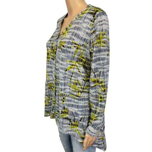 2/$30 LOGO Lori Goldstein Floral Sweater Gray Button Front V-Neck Pockets Size M - Picture 4 of 9